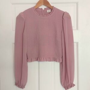 Wilfred Aritzia Mauve Smocked Long Sleeve Blouse
